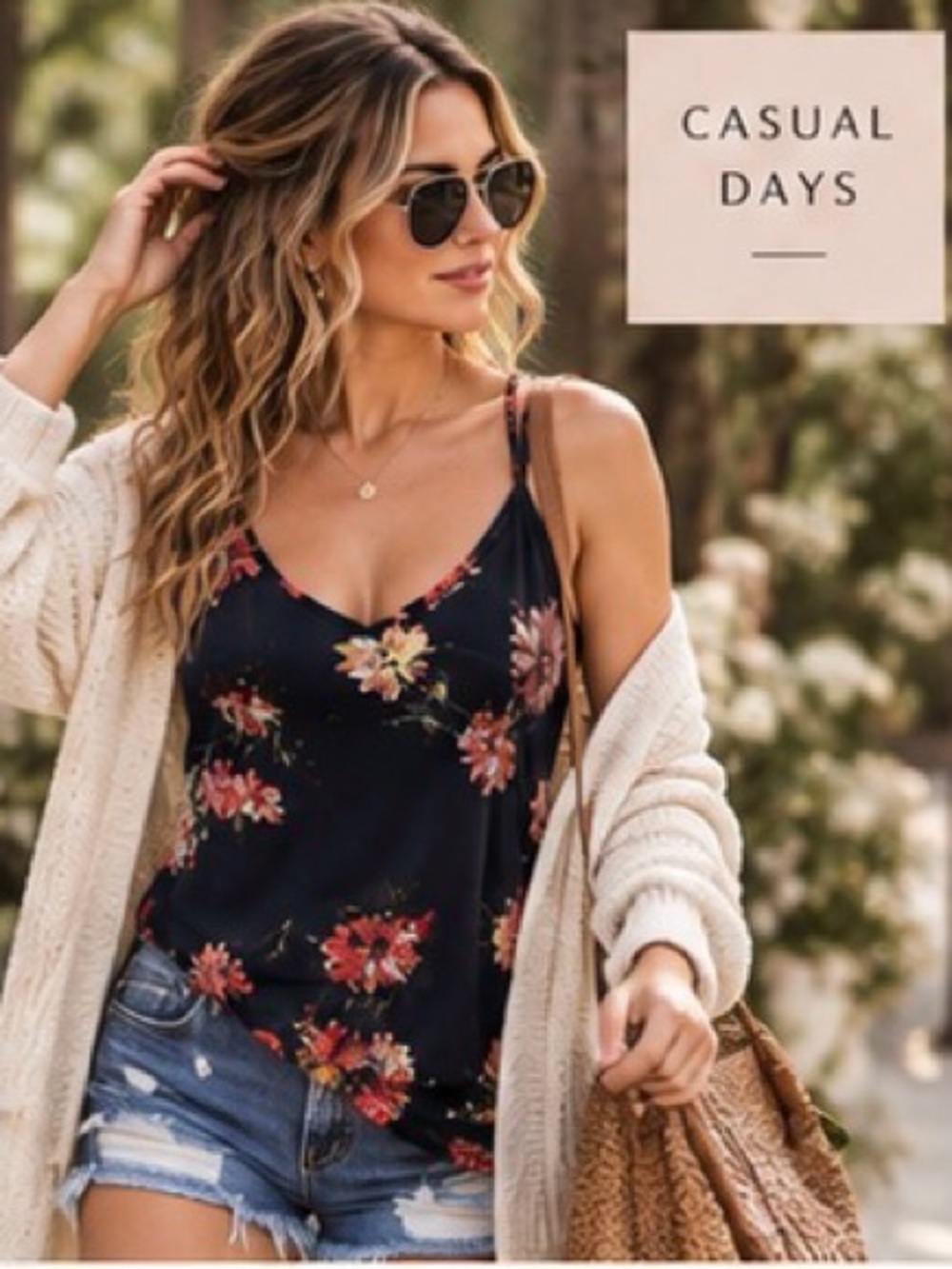 Papermoon Navy Floral Strappy Tank Top